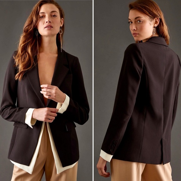 Favorite Daughter Kelly Blazer Black Ivory Trim Tuxedo Style Two Tone Jacket S - Picture 13 of 14